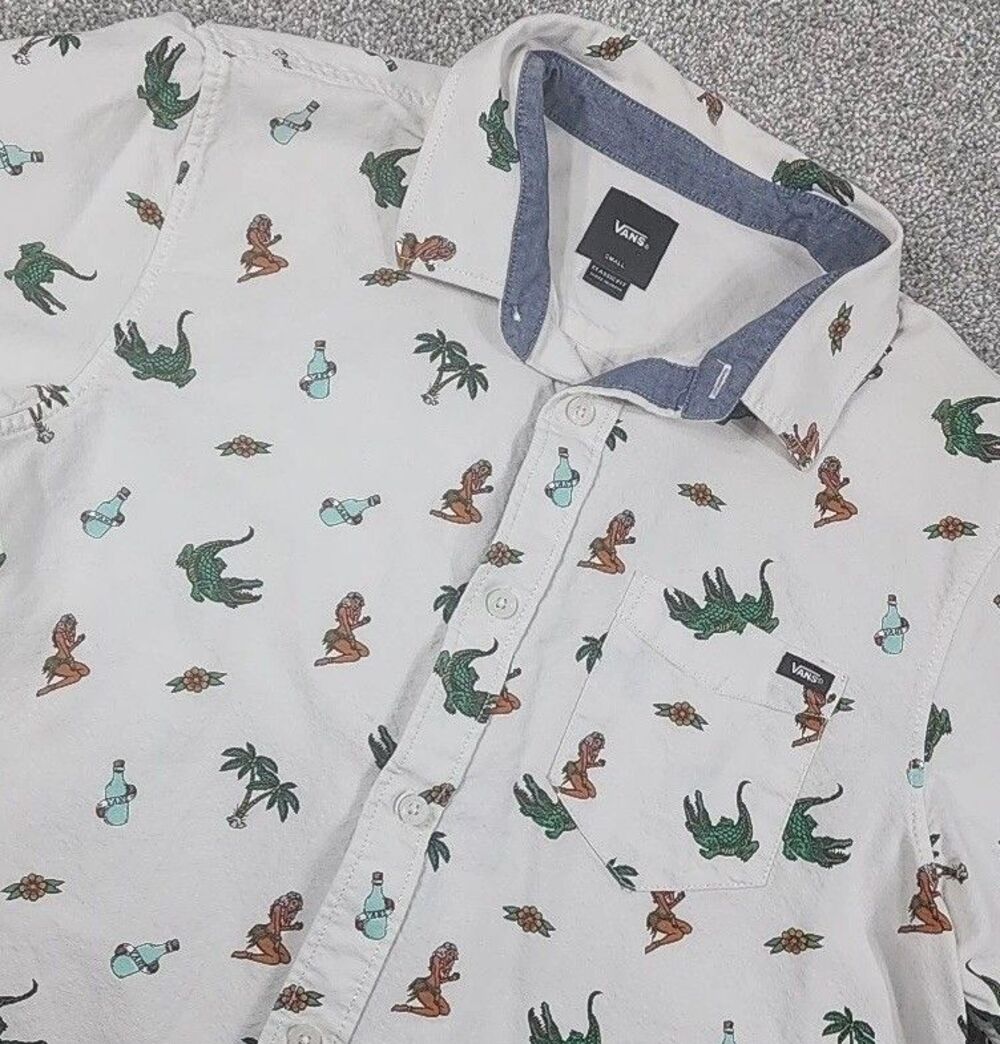Vans Button Up Short Sleeve Shirt Off The Wall Hula Girl Men's Small Classic Fit